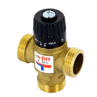 Клапан термостатический трехходовой смешение боковое Uni-Fitt 3/4", KVs 1.6, 35-60°C, нар. р. 