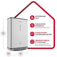 Водонагреватель электрический Ariston ABSE VLS LUX INOX WIFI  50 (1,5+1 кВт, 2 ТЭНа, плоский, НЕРЖ)