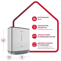 Водонагреватель электрический Ariston ABSE VLS LUX PW WIFI  30 (1,5+1 кВт, 2 ТЭНа, плоский)