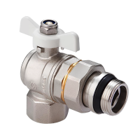 Кран шаровой угловой с американкой и кольцом полнопроходной (бабочка) MVI Premium 1/2" (64/8) 