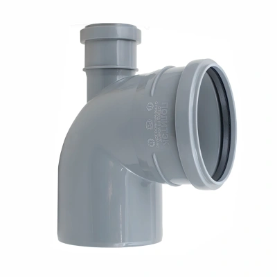 Отвод с фронтальным патрубком (выход вверх) ПП канализационный D 110/50 (87 град.) ПОЛИТЭК (35)