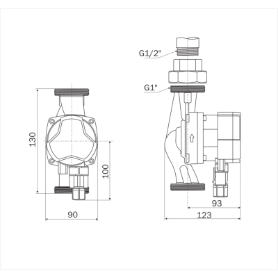 Насос с част. рег. циркуляционный Aquario PRIME-A1 15-6 130 мм (с гайками)