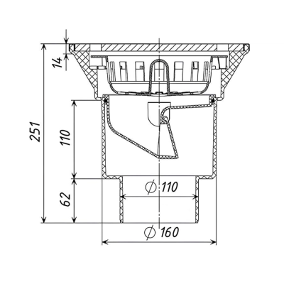 Трап вертикальный с подрамником и  решеткой из нерж. 160/110 ТП-606S (аналог HL606SW/1) Татполимер