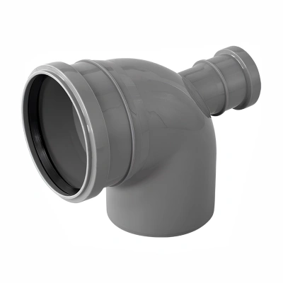 Отвод с фронтальным патрубком (выход сзади) ПП канализационный D 110/50 (87 град.) (30)