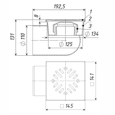 Трап ПП горизонтальный D110 решетка нерж.сталь 150х150 Татполимер (17)