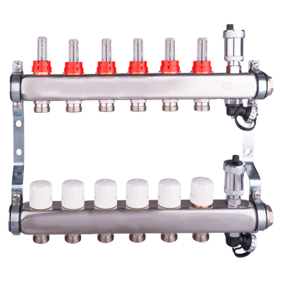 Коллектор регулируемый для теплого пола AQUALINK,1"х3/4" EK (6 выходов)