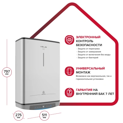 Водонагреватель электрический Ariston ABSE VLS LUX PW WIFI  50 (1,5+1 кВт, 2 ТЭНа, плоский)