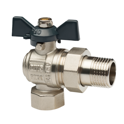 Кран шаровой угловой с американкой полнопроходной (бабочка) AQUALINK, 3/4" (50/5)