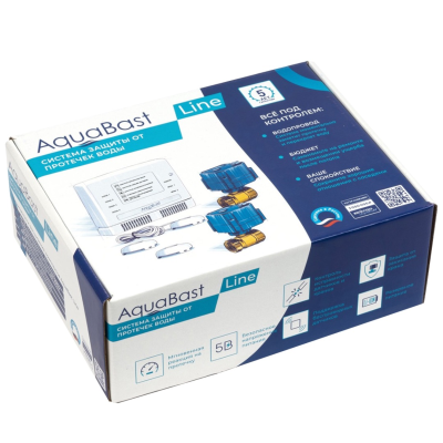 Комплект защиты от протечки воды AquaBast Line Коттедж 1” (1 кран 3 провод. датчика) (Р-О)