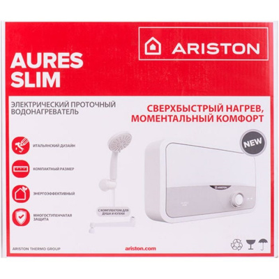 Водонагреватель проточный электрический Ariston AURES S 3.5 COM PL (3,5 кВт, компл. для душа и кран)