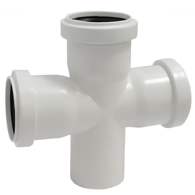 Крестовина канализационная одноплоскостная бесшумная белая D-50/50/50 (90 град.) ПОЛИТЭК (40)