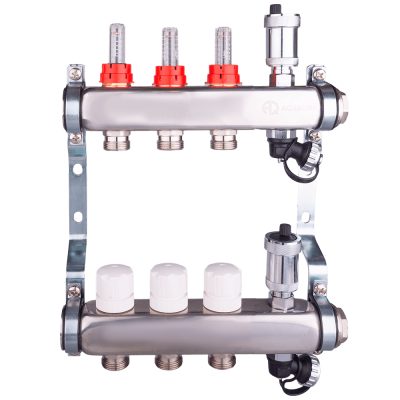 Коллектор регулируемый для теплого пола AQUALINK,1"х3/4" EK (3 выхода)