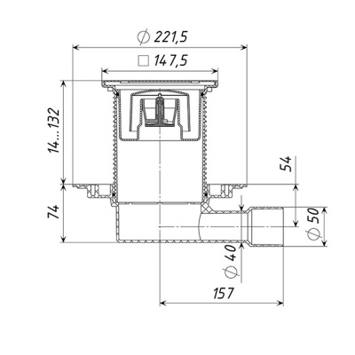 Трап регулируемый горизонтальный с сух. затв. D50/40 с нержавеющей решеткой — ТП-510 Татполимер