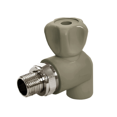 Кран шаровый PP радиат. угл. 20 х 1/2" FDplast (серый) (50/5)