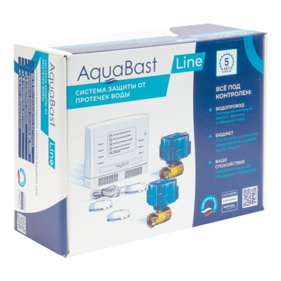 Комплект защиты от протечки воды AquaBast Line Коттедж 1” (1 кран 3 провод. датчика) (Р-О)
