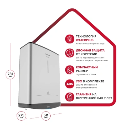 Водонагреватель электрический Ariston ABS VLS PRO INOX R  50 (2 кВт, плоский, НЕРЖ) (Р-О)