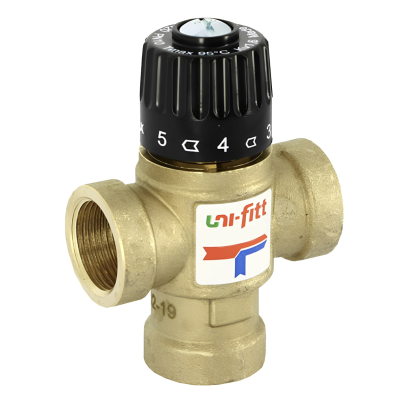 Клапан термостатический трехходовой смешение боковое Uni-Fitt 3/4", KVs 1.6, 35-60°C, вн. р.