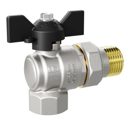 Кран шаровой угловой с американкой полнопроходной (бабочка) LD Pride 1/2" (12)