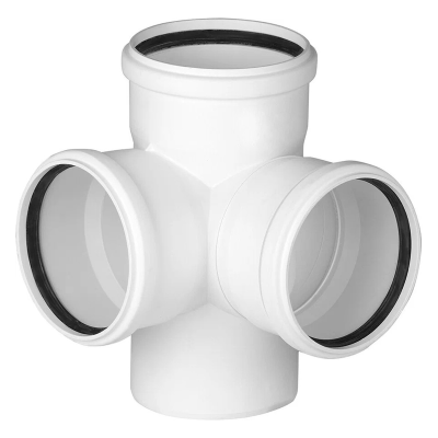 Крестовина канализационная 2-х плоскостная бесшумная белая D-110/110/110 (90 град.) ПОЛИТЭК (20)