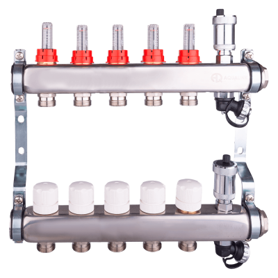Коллектор регулируемый для теплого пола AQUALINK,1"х3/4" EK (5 выходов)