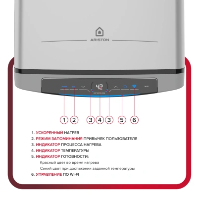 Водонагреватель электрический Ariston ABSE VLS LUX INOX WIFI 100 (1,5+1 кВт, плоский, НЕРЖ)