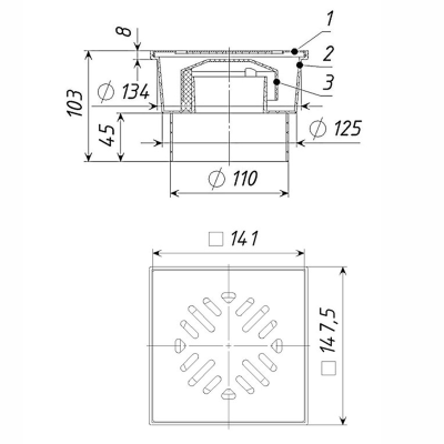 Трап ПП вертикальный D110 решетка нерж. сталь 150х150 Татполимер (24)