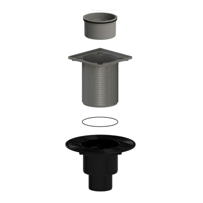 Трап регулируемый вертикальный с сух. затв. D110/75/50 рег. реш. из нерж. 150х150 ТП-310 Татполимер