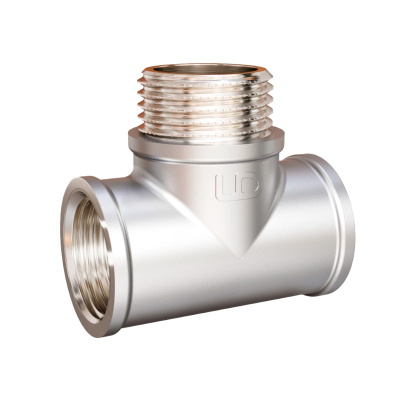 Тройник внутр. резьба/ нар. резьба/ внутр. резьба 3/4"х3/4"х3/4" латунь никель LD (20)